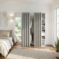 Dressing avec rideau et porte miroir blanc GoodHome Atomia H. 187,5 x L. 200 x P. 45 cm