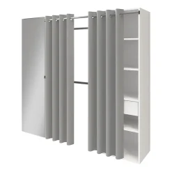 Dressing avec rideau et porte miroir blanc GoodHome Atomia H. 187,5 x L. 200 x P. 45 cm