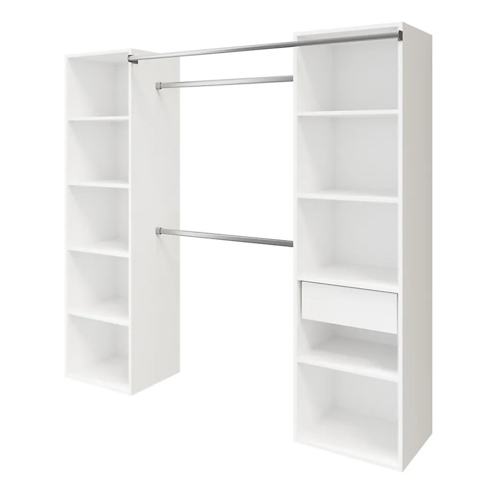 Dressing avec rideau et porte miroir blanc GoodHome Atomia H. 187,5 x L. 200 x P. 45 cm