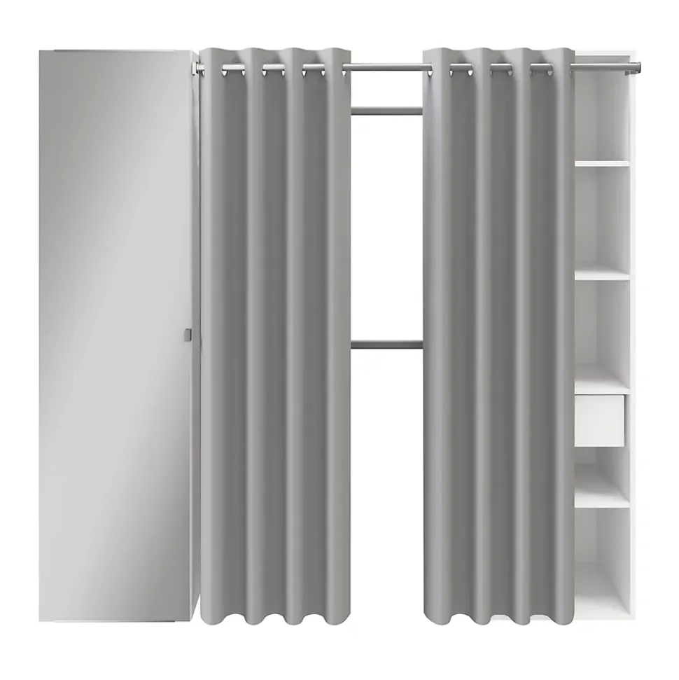 Dressing avec rideau et porte miroir blanc GoodHome Atomia H. 187,5 x L. 200 x P. 45 cm