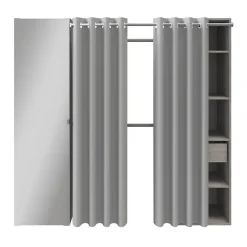 Dressing avec rideau et porte miroir effet chêne grisé GoodHome Atomia H. 187,5 x L. 200 x P. 45 cm
