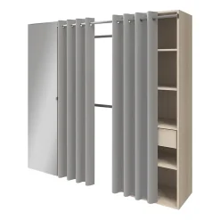 Dressing avec rideau et porte miroir effet chêne GoodHome Atomia H. 187,5 x L. 200 x P. 45 cm