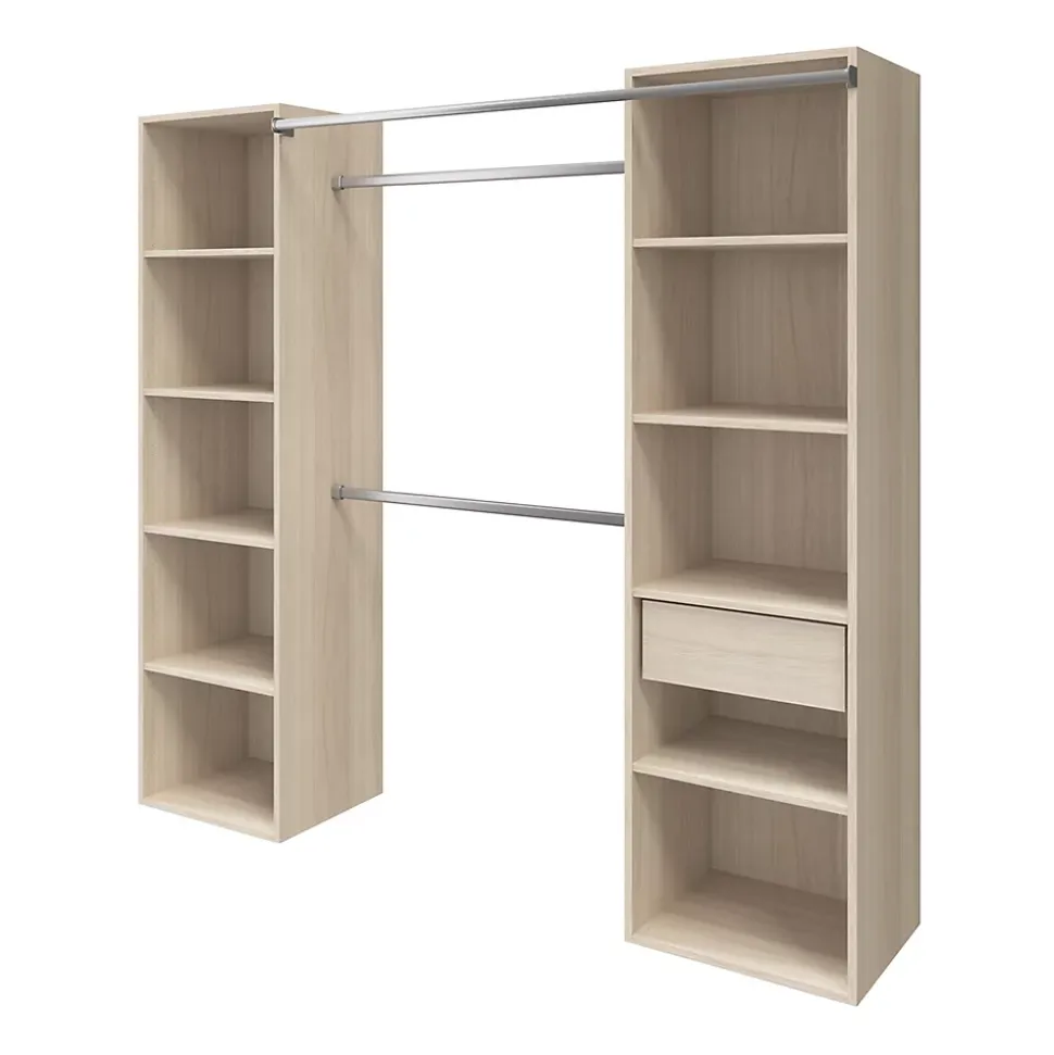 Dressing avec rideau et porte miroir effet chêne GoodHome Atomia H. 187,5 x L. 200 x P. 45 cm