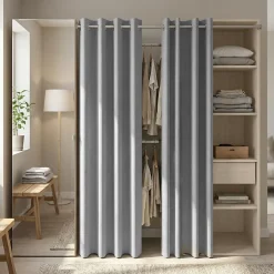 Dressing avec rideau et porte miroir effet chêne GoodHome Atomia H. 187,5 x L. 200 x P. 45 cm