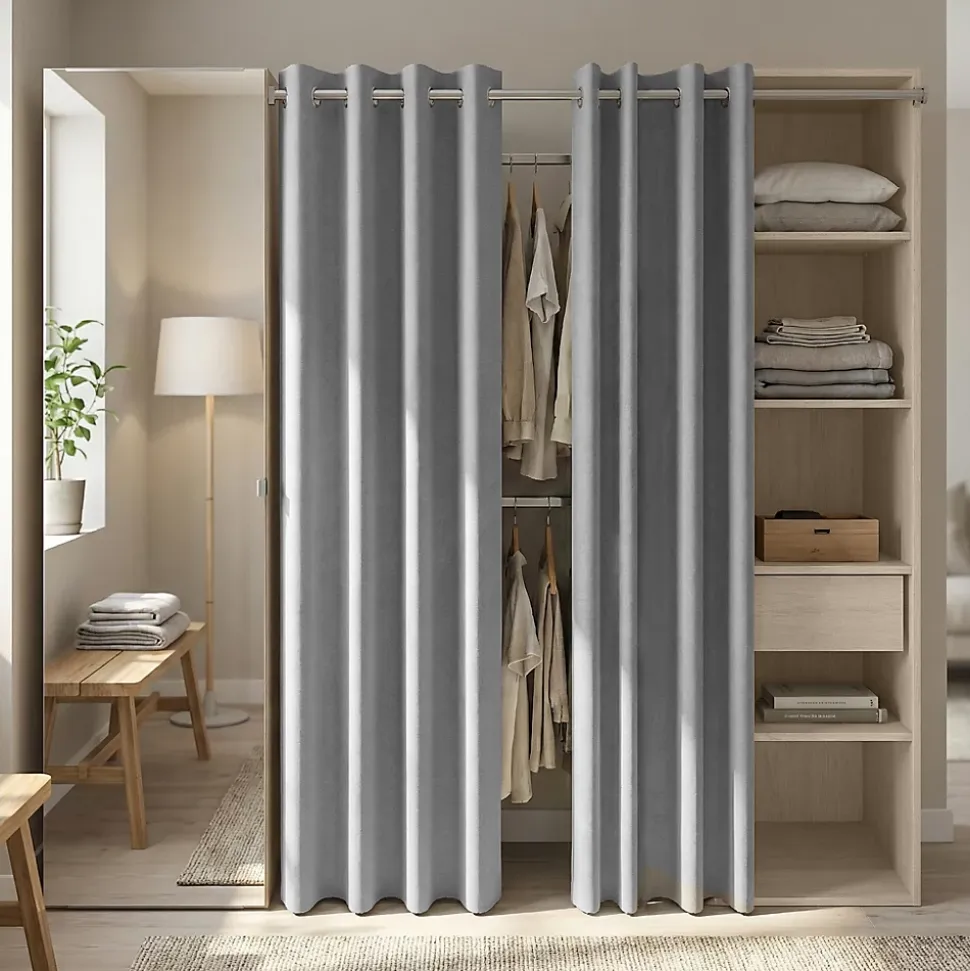 Dressing avec rideau et porte miroir effet chêne GoodHome Atomia H. 187,5 x L. 200 x P. 45 cm