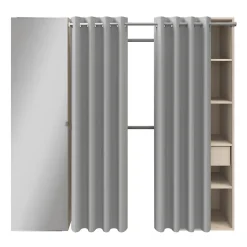 Dressing avec rideau et porte miroir effet chêne GoodHome Atomia H. 187,5 x L. 200 x P. 45 cm