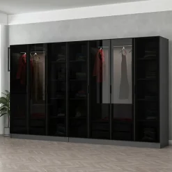 Dressing avec étagères et penderies - 21 espaces de stockage - 315 X 210 X 52 cm - MONTMARTRE