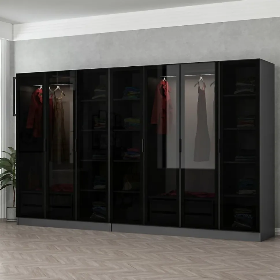 Dressing avec étagères et penderies - 21 espaces de stockage - 315 X 210 X 52 cm - MONTMARTRE