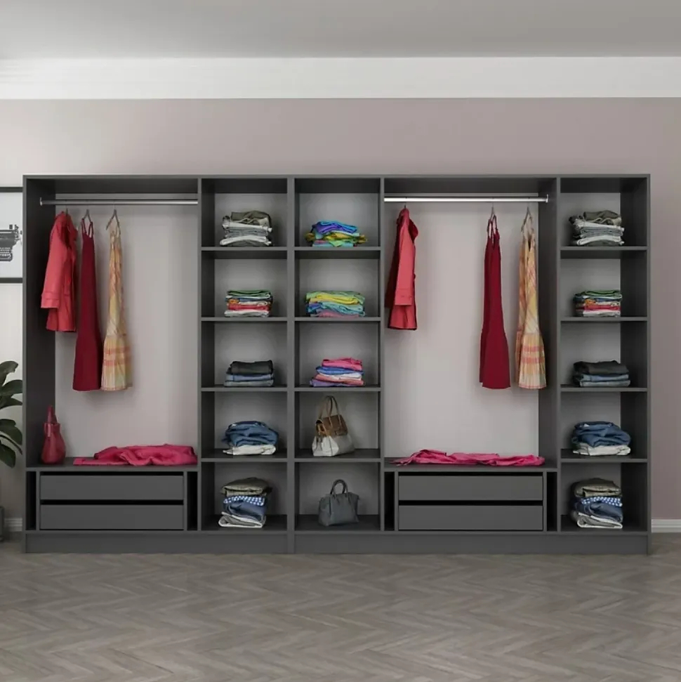 Dressing avec étagères et penderies - 21 espaces de stockage - 315 X 210 X 52 cm - MONTMARTRE