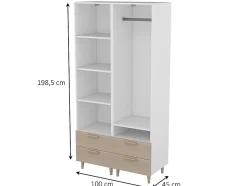 Dressing bicolore sur pieds 4 tiroirs chambre enfant GoodHome Atomia H. 198,5 x L. 100 x P. 45 cm