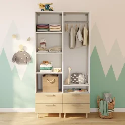 Dressing bicolore sur pieds 4 tiroirs chambre enfant GoodHome Atomia H. 198,5 x L. 100 x P. 45 cm