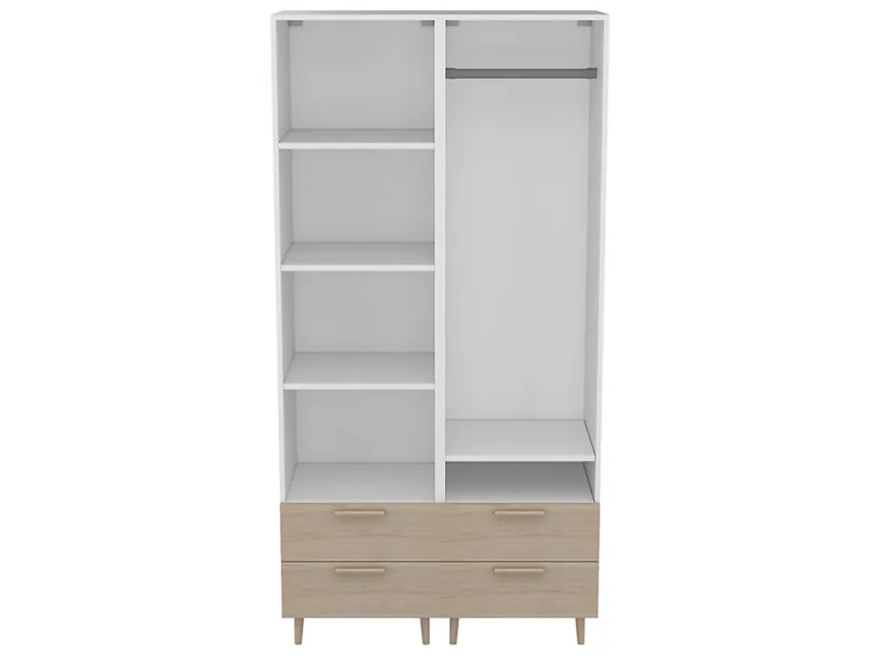 Dressing bicolore sur pieds 4 tiroirs chambre enfant GoodHome Atomia H. 198,5 x L. 100 x P. 45 cm