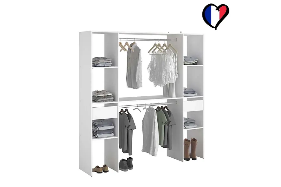 Dressing blanc 2 penderies, 6 étagères, 2 tiroirs - ELYSEE