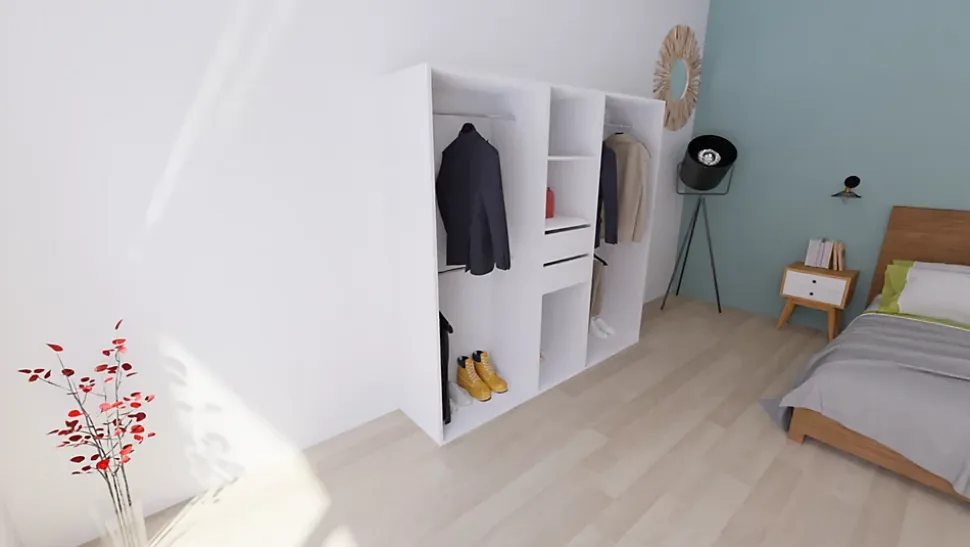 Dressing blanc 4 penderies et 2 tiroirs GoodHome Atomia H. 187,5 x L. 200 x P. 45 cm