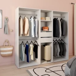 Dressing blanc 4 penderies et 2 tiroirs GoodHome Atomia H. 187,5 x L. 200 x P. 45 cm