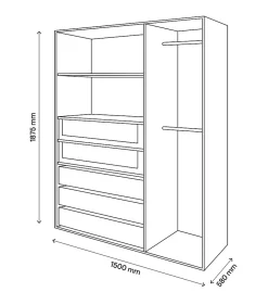 Dressing blanc 2 tablettes 5 tiroirs GoodHome Atomia H. 187,5 x L. 150 x P. 58 cm