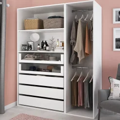Dressing blanc 2 tablettes 5 tiroirs GoodHome Atomia H. 187,5 x L. 150 x P. 58 cm