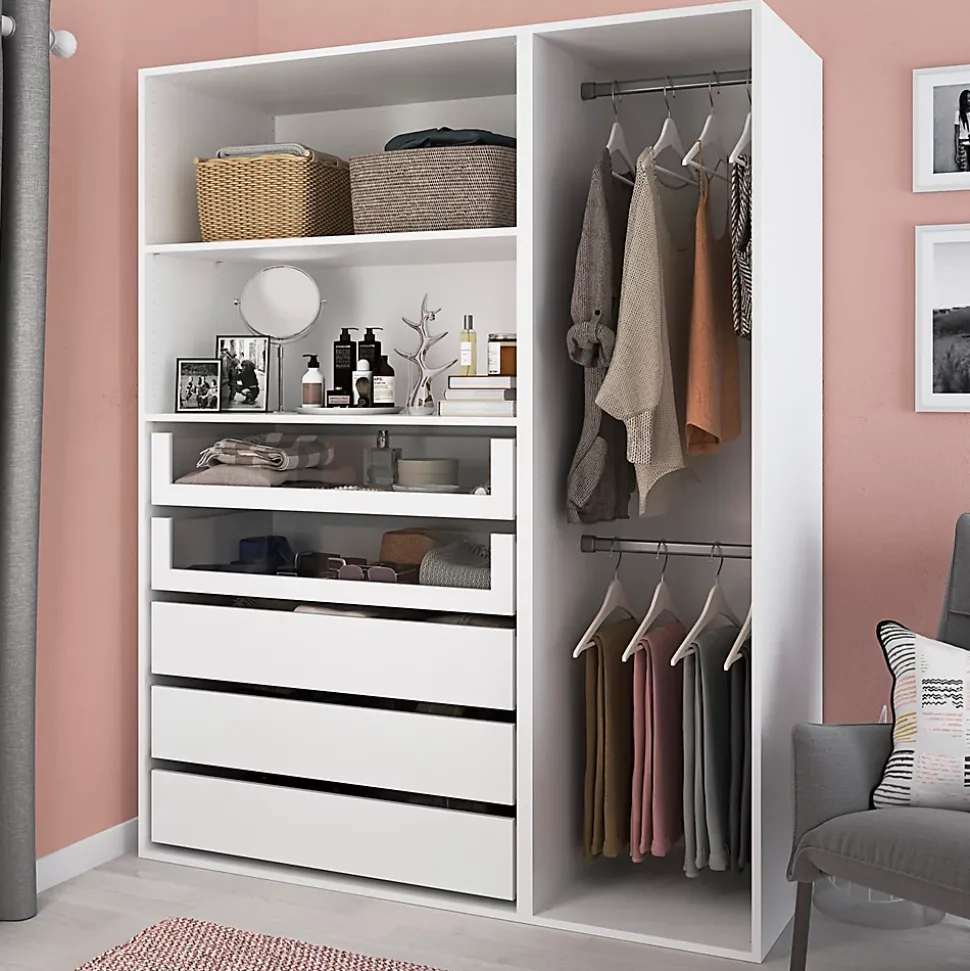 Dressing blanc 2 tablettes 5 tiroirs GoodHome Atomia H. 187,5 x L. 150 x P. 58 cm