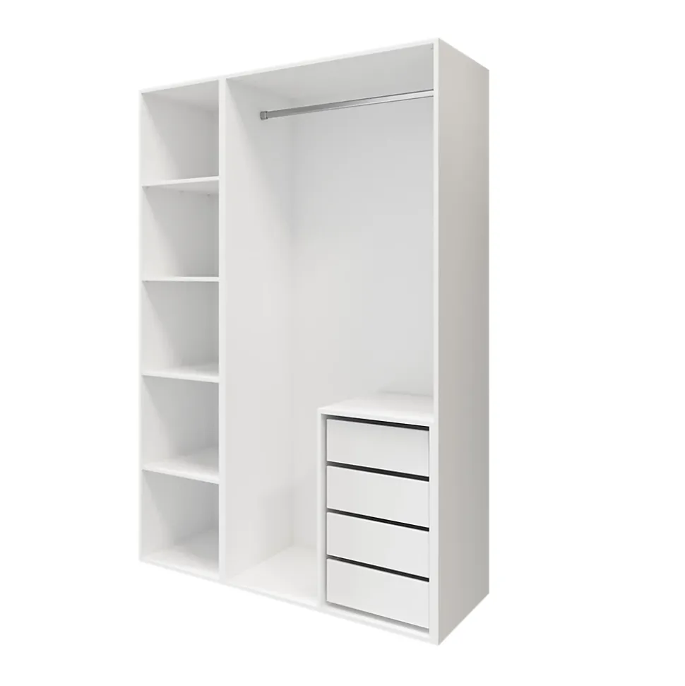 Dressing blanc 4 tablettes 4 tiroirs GoodHome Atomia H. 225 x L. 150 x P. 58 cm