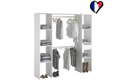 Dressing blanc 6 étagères, 1 tiroir, 2 penderies 180 x 40 x 180 cm - ELYSEE