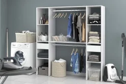 Dressing blanc 6 étagères, 2 tiroirs, 2 penderies 180 x 40 x 180 cm - ELYSEE