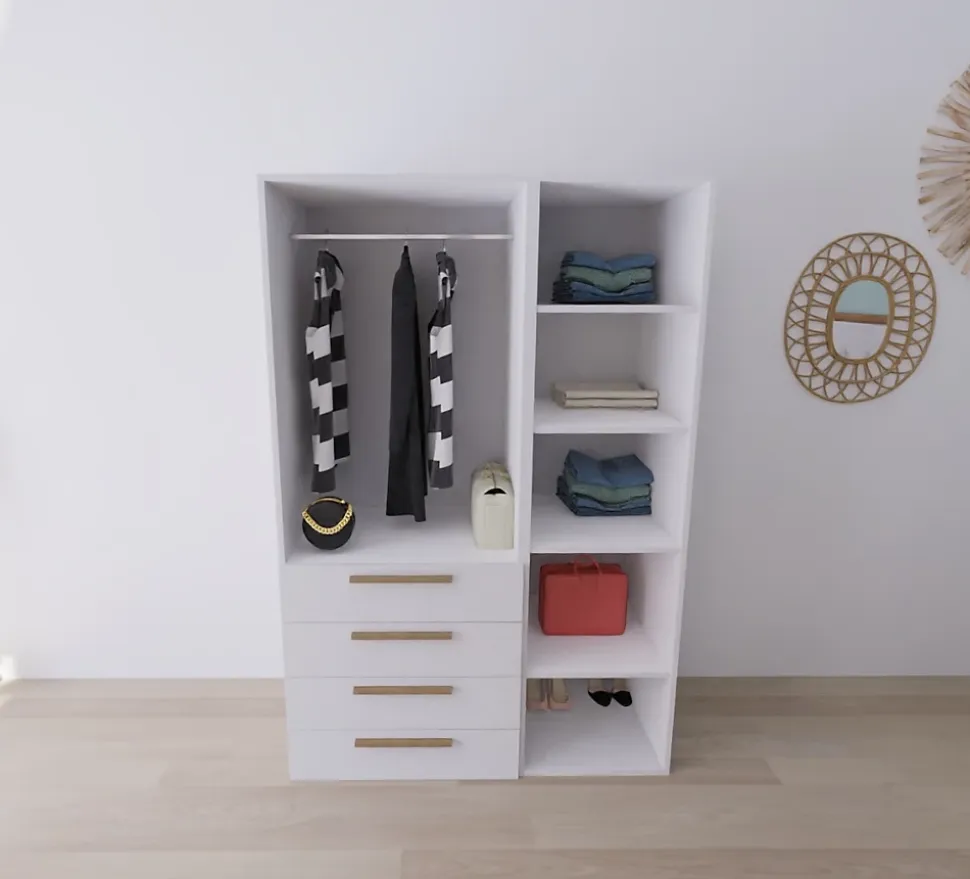 Dressing blanc 4 tiroirs GoodHome Atomia H. 187,5 x L. 125 x P. 58 cm