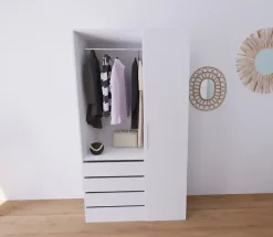 Dressing blanc avec porte et 4 tiroirs GoodHome Atomia H. 225 x L. 125 x P. 58 cm