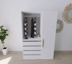Dressing blanc avec porte 4 tiroirs GoodHome Atomia H. 187,5 x L. 125 x P. 58 cm