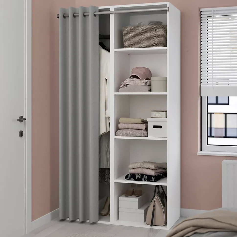Dressing blanc avec rideau et tringle coulissante GoodHome Atomia H. 187,5 x L. 100 x P. 50,5 cm
