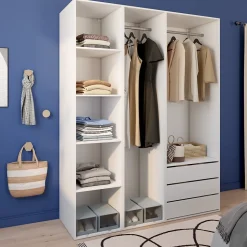 Dressing blanc double penderie 3 tiroirs GoodHome Atomia H. 225 x L. 175 x P. 58 cm