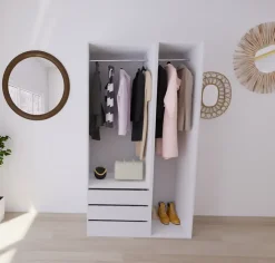Dressing blanc double penderie 3 tiroirs GoodHome Atomia H. 225 x L. 125 x P. 58 cm