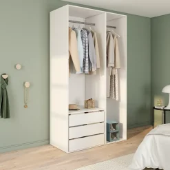 Dressing blanc double penderie 3 tiroirs GoodHome Atomia H. 225 x L. 125 x P. 58 cm