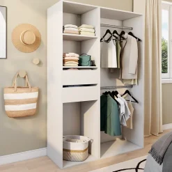 Dressing blanc double penderie 2 tiroirs GoodHome Atomia H. 187,5 x L. 125 x P. 45 cm