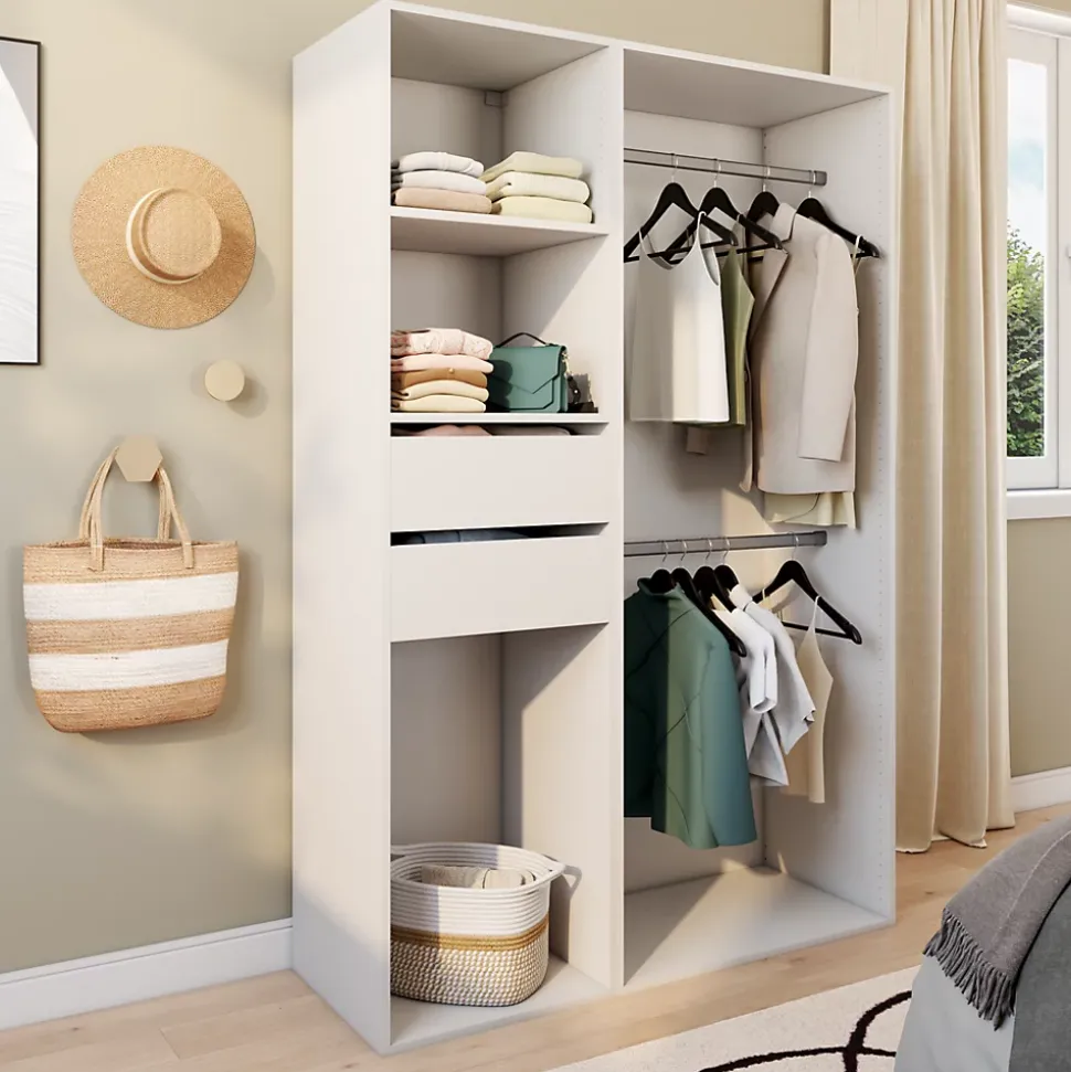 Dressing blanc double penderie 2 tiroirs GoodHome Atomia H. 187,5 x L. 125 x P. 45 cm