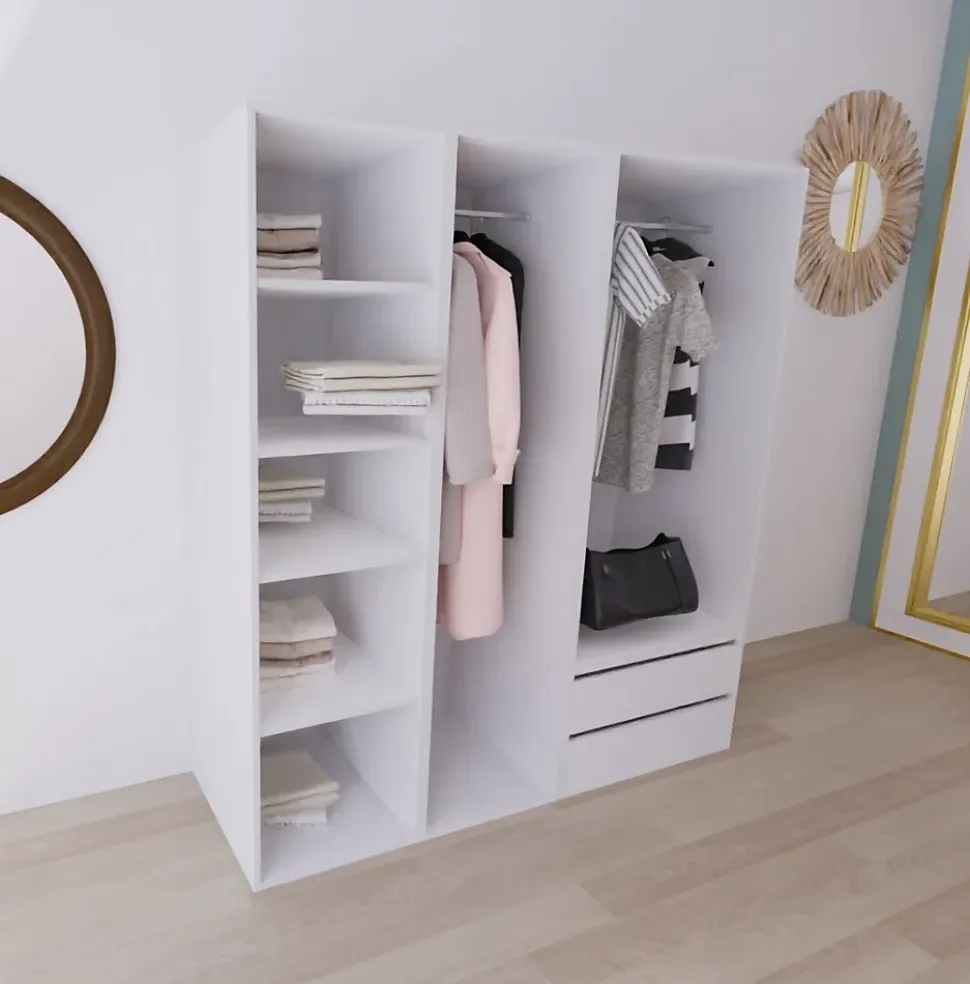Dressing blanc double penderies et 2 tiroirs GoodHome Atomia H. 187,5 x L. 175 x P. 58 cm