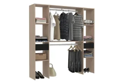 Dressing bois avec 6 étagères, 2 tiroirs et 2 penderies : 180 x 40 x 180 cm - ELYSEE