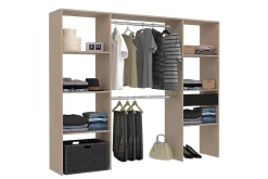 Dressing bois avec 6 étagères, 1 tiroir et 2 penderies : 220 x 40 x 180 cm - ELYSEE