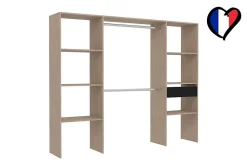 Dressing bois avec 6 étagères, 1 tiroir et 2 penderies : 220 x 40 x 180 cm - ELYSEE