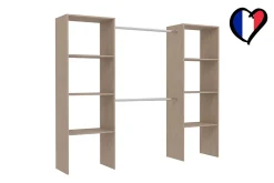 Dressing bois avec 6 étagères et 2 penderies : 220 x 40 x 180 cm - ELYSEE