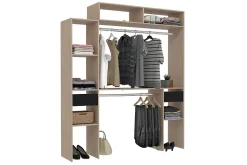 Dressing bois extensible avec 2 penderies, 4 étagères et 2 tiroirs - ELYSEE