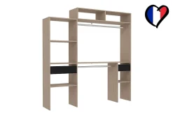 Dressing bois extensible avec 2 penderies, 4 étagères et 1 tiroir - ELYSEE