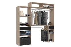 Dressing bois extensible avec 2 penderies, 4 étagères et 1 tiroir - ELYSEE