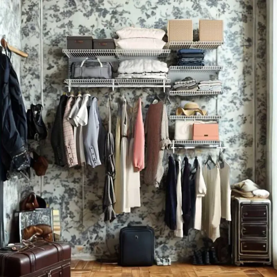 Dressing crémaillère - Étagère mural industriel - Modulable - Blanc - 40 pièces - 1,81x1,22M