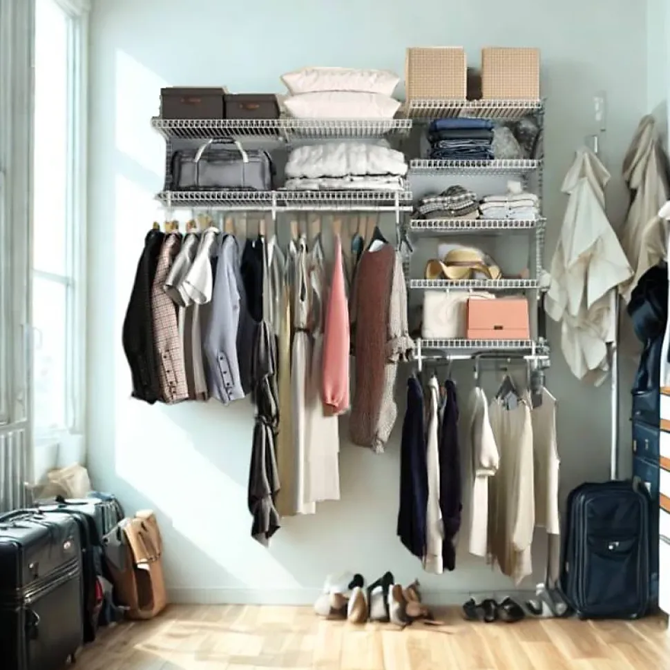 Dressing crémaillère - Étagère mural industriel - Modulable - Blanc - 40 pièces - 1,81x1,22M