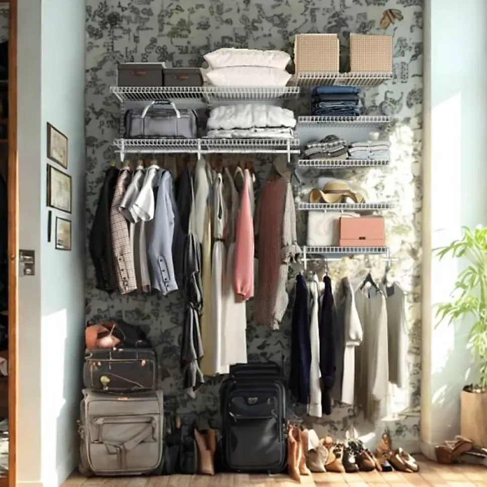 Dressing crémaillère - Étagère mural industriel - Modulable - Blanc - 40 pièces - 1,81x1,22M
