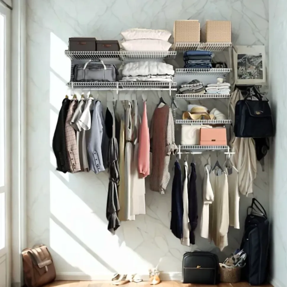 Dressing crémaillère - Étagère mural industriel - Modulable - Blanc - 40 pièces - 1,81x1,22M