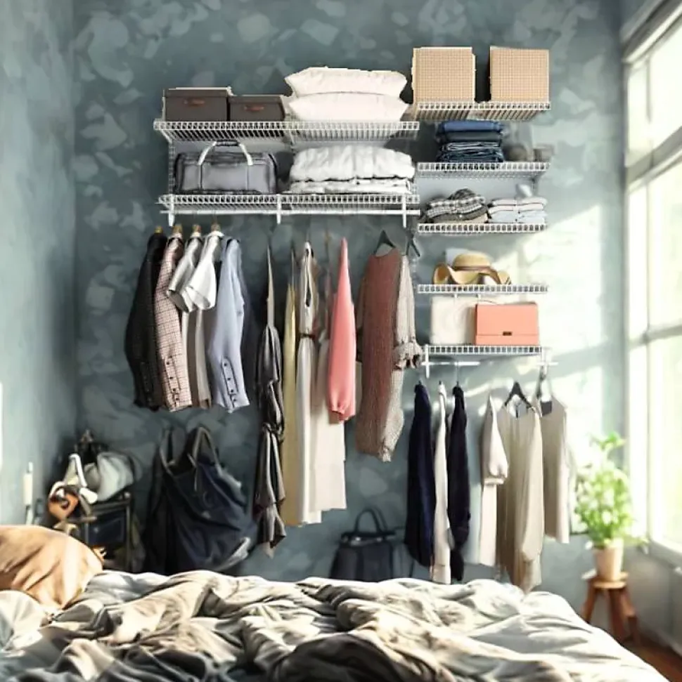 Dressing crémaillère - Étagère mural industriel - Modulable - Blanc - 40 pièces - 1,81x1,22M