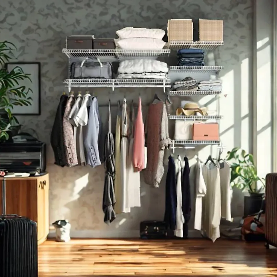 Dressing crémaillère - Étagère mural industriel - Modulable - Blanc - 40 pièces - 1,81x1,22M