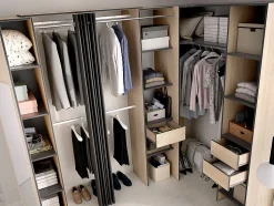Dressing d'angle avec rideau et 1 porte - Avec miroir - L231 cm - Coloris : Naturel et anthracite - BERTRAND