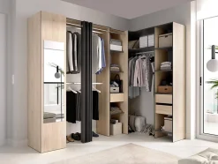 Dressing d'angle avec rideau et 1 porte - Avec miroir - L231 cm - Coloris : Naturel et anthracite - BERTRAND